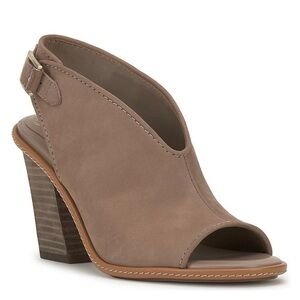 Vince Camuto Fandree Block Heel Nubuck Taupe Slingback Sandals Size 6.5M